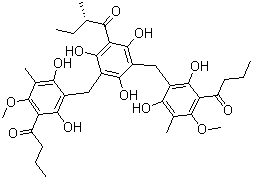 CAS # 55576-66-4, Agrimol B, (S)-(+)-Agrimol B, (2S)-1-[3,5-Bis[[2,6-dihydroxy-4-methoxy-3-methyl-5-(1-oxobutyl)phenyl]methyl]-2,4,6-trihydroxyphenyl]-2-methyl-1-butanone