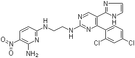 structure of CAS# 556813-39-9, N6-[2-[[4-(2,4-Dichlorophenyl)-5-(1H-imidazol-2-yl)-2-pyrimidinyl]amino]ethyl]-3-nitro-2,6-pyridinediamine