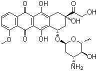 CAS # 56420-45-2, Epirubicin, (8S-cis)-10-[(3-Amino-2,3,6-trideoxy-alpha-L-arabino-hexopyranosyl)oxy]-7,8,9,10-tetrahydro-6,8,11-trihydroxy-8-(hydroxyacetyl)-1-methoxynaphthacene-5,12-dione