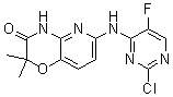 structure of CAS# 575484-83-2, 6-[(2-氯-5-氟-4-嘧啶基)氨基]-2,2-二甲基-2H-吡啶并[3,2-b]-1,4-恶嗪-3(4H)-酮
