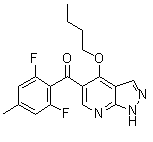 structure of CAS# 582315-72-8, (4-Butoxy-1H-pyrazolo[3,4-b]pyridin-5-yl)(2,6-difluoro-4-methylphenyl)-methanone