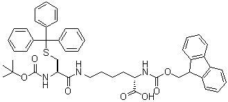 structure of CAS# 587854-43-1, N6-[N-[叔丁氧羰基]-S-(三苯基甲基)-L-半胱氨酰]-N2-[芴甲氧羰基]-L-赖氨酸