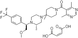 CAS 登录号：599179-03-0, 1-[(4,6-二甲基-5-嘧啶基)羰基]-4-[(3S)-4-[(1R)-2-甲氧基-1-[4-(三氟甲基)苯基]乙基]-3-甲基-1-哌嗪基]-4-甲基哌啶马来酸盐