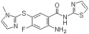 structure of CAS# 603107-76-2, 2-Amino-4-fluoro-5-[(1-methyl-1H-imidazol-2-yl)thio]-N-thiazol-2-ylbenzamide