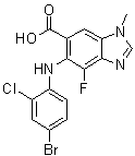 structure of CAS# 606144-04-1, 6-(4-溴-2-氯苯基氨基)-7-氟-3-甲基-苯并咪唑-5-羧酸