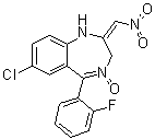 CAS 登录号：60656-76-0, 7-氯-5-(2-氟苯基)-2,3-二氢-2-(硝基亚甲基)-1H-1,4-苯并二氮杂卓 4-氧化物