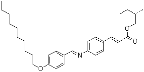 CAS # 60951-46-4, 3-[4-[[[4-(Decyloxy)phenyl]methylene]amino]phenyl]-2-propenoic acid (2S)-2-methylbutyl ester, (S)-3-[4-[[[4-(Decyloxy)phenyl]methylene]amino]phenyl]-2-propenoic acid 2-methylbutyl ester, d-2-Methylbutyl p-(p-decyloxybenzylideneamino)cinnamate, d-p-Decyloxybenzylidene-p'-amino-2-methylbutyl cinnamate