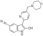 structure of CAS# 612487-72-6, 2-羟基-3-[5-[(吗啉-4-基)甲基]吡啶-2-基]-1H-吲哚-5-甲腈