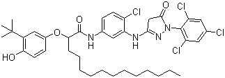 structure of CAS# 61354-99-2, N-[4-氯-3-[[4,5-二氢-5-氧代-1-(2,4,6-三氯苯基-1H-吡唑-3-基)氨基]苯基]-2-[3-叔丁基-4-羟基苯氧基]十四烷酰胺