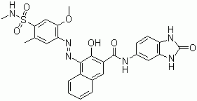 CAS # 61951-98-2, Pigment Red 185, N-(2,3-Dihydro-2-oxo-1H-benzimidazol-5-yl)-3-hydroxy-4-[[5-methoxy-2-methyl-4-[(methylamino)sulphonyl]phenyl]azo]naphthalene-2-carboxamide, C.I. 12516
