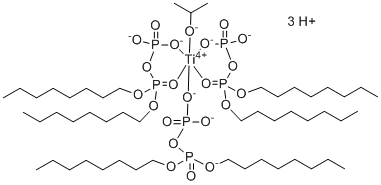 CAS # 62180-92-1, [P,P-dioctyl diphosphato(2-)-&kappa;O'']bis[P,P-dioctyl diphosphato(2-)-&kappa;O'',&kappa;O''''](2-propanolato)-Titanate(3-) hydrogen (1:3), JN 114, NTC 201