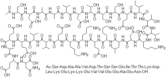 CAS # 62304-98-7 (69440-99-9), Thymosin alpha 1, Thymalfasin,4-[2-[[2-[[2-[[2-[[2-[[2-[[2-[[2-[[2-[[2-[[2-[[2-[[2-[[2-[[2-[[2-[[2-[[2-[[2-[[2-[[2-[[2-[2-[2-[[2-[(2-acetamido-3-hydroxypropanoyl)amino]-3-carboxypropanoyl]amino]propanoylamino]propanoylamino]-3-methylbutanoyl]amino]-3-carboxypropanoyl]amino]-3-hydroxybutanoyl]amino]-3-hydroxypropanoyl]amino]-3-hydroxypropanoyl]amino]-4-carboxybutanoyl]amino]-3-methylpentanoyl]amino]-3-hydroxybutanoyl]amino]-3-hydroxybutanoyl]amino]-6-aminohexanoyl]amino]-3-carboxypropanoyl]amino]-4-methylpentanoyl]amino]-6-aminohexanoyl]amino]-4-carboxybutanoyl]amino]-6-aminohexanoyl]amino]-6-aminohexanoyl]amino]-4-carboxybutanoyl]amino]-3-methylbutanoyl]amino]-3-methylbutanoyl]amino]-4-carboxybutanoyl]amino]-4-carboxybutanoyl]amino]propanoylamino]-5-[(3-amino-1-carboxy-3-oxopropyl)amino]-5-oxopentanoic acid