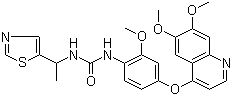 structure of CAS# 623142-96-1, N-[4-[(6,7-二甲氧基-4-喹啉基)氧基]-2-甲氧基苯基]-N'-[1-(2-噻唑基)乙基]脲