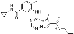 structure of CAS# 623152-17-0, 4-[[5-[(Cyclopropylamino)carbonyl]-2-methylphenyl]amino]-5-methyl-N-propylpyrrolo[2,1-f][1,2,4]triazine-6-carboxamide