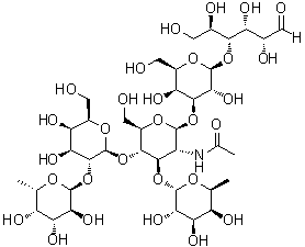 CAS # 62469-99-2, O-6-Deoxy-alpha-L-galactopyranosyl-(1→2)-O-beta-D-galactopyranosyl-(1→4)-O-[6-deoxy-alpha-L-galactopyranosyl-(1→3)]-O-2-(acetylamino)-2-deoxy-beta-D-glucopyranosyl-(1→3)-O-beta-D-galactopyranosyl-(1→4)-D-glucose, LNnDFH I, Lacto-N-neo-difucohexaose I, Lacto-N-neodifucohexaose I