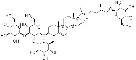 CAS # 637349-03-2, Pseudoprotogracillin, 26-O-beta-D-Glucopyranosyl-3beta,26-dihydroxy-25(R)-furosta-5,20(22)-dien-3-O-alpha-L-rhamnopyranosyl-(1&rarr;2)-[beta-D-glucopyranosyl-(1&rarr;3)]-beta-D-glucopyranoside