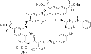 CAS # 6388-26-7, Direct Green 26, Fabramine Green LB, Fastusol Green LB, Fenaluz Green B, Helion Green BL, Lumison Green BL, Orbantin Green BL, Pontamine Fast Green GL, Pyrazol Fast Green BL, Saturn Green LB, Sirius Green S 4B, Solantine Green BL, Solar Green BL, Solius Light Green BL, Solophenyl Green 155, Solophenyl Green B, Solophenyl Green BL, Solophenyl Green BLE, Solophenyl Green BLE 155%, Tertrodirect Fast Green SBL, 2-Hydroxy-5-[[4-[[4-[[8-hydroxy-7-[[4-[(8-hydroxy-3,6-disulfo-1-naphthalenyl)azo]-2-methoxy-5-methylphenyl]azo]-3,6-disulfo-1-naphthalenyl]amino]-6-(phenylamino)-1,3,5-triazin-2-yl]amino]phenyl]azo]benzoic acid pentasodium salt