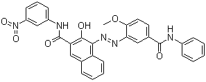 CAS 登录号：6448-96-0, 颜料红 31, 橡胶枣红 BF, 3-羟基-4-[[2-甲氧基-5-[(苯基氨基)甲酰]苯基]偶氮]-N-(3-硝基苯基)-2-萘甲酰胺