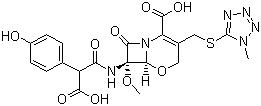 CAS # 64952-97-2, Latamoxef, 7-((Carboxy(4-hydroxyphenyl)acetyl)amino)-7-methoxy-(3-((1-methyl-1H-tetrazol-5-yl)thio)methyl)-8-oxo-5-oxa-1-azabicyclo[4.2.0]oct-2-ene-2-carboxylic acid