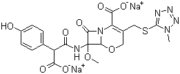CAS # 64953-12-4, Latamoxef sodium, Moxalactam sodium salt, Disodium 7-[[carboxylato(4-hydroxyphenyl)acetyl]amino]-7-methoxy-3-[[(1-methyl-1H-tetrazol-5-yl)thio]methyl]-8-oxo-5-oxa-1-azabicyclo[4.2.0]oct-2-ene-2-carboxylate