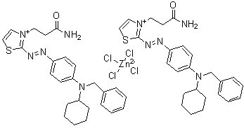 CAS # 65208-22-2, 3-(3-Amino-3-oxopropyl)-2-[2-[4-[cyclohexyl(phenylmethyl)amino]phenyl]diazenyl]thiazolium (T-4)-tetrachlorozincate(2-) (2:1)