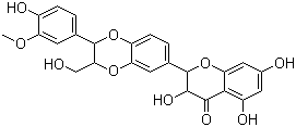 CAS 登录号：65666-07-1, 水飞蓟素, 2-(2,3-二氢-2-(4-羟基-3-甲氧基苯基)-3-羟甲基-1,4-苯并二恶烷-6-基)-2,3-二氢-3,5,7-三羟基-4H-1-苯并吡喃-4-酮