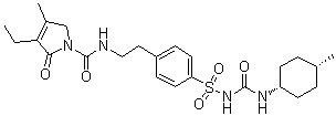 structure of CAS# 684286-46-2, 3-乙基-2,5-二氢-4-甲基-N-[2-[4-[[[[(顺式-4-甲基环己基)氨基]羰基]氨基]磺酰基]苯基]乙基]-2-氧代-1H-吡咯-1-甲酰胺