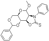 CAS # 6937-67-3, Hexahydro-6-methoxy-2,7-diphenyl-m-dioxino[4',5':5,6]pyrano[3,4-d]oxazole-8(6H)-thione, Methyl 4,6-O-benzylidene-2-deoxy-2-[N-(thiocarboxy)anilino]-alpha-D-mannopyranoside cyclic 2,3-intramol. ester, NSC 39269