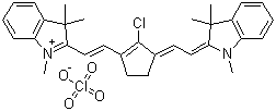 CAS # 69415-30-1, 2-((E)-2-(2-Chloro-3-[(E)-2-(1,3,3-trimethyl-1,3-dihydro-2H-indol-2-ylidene)ethylidene]-1-cyclopenten-1-yl)ethenyl)-1,3,3-trimethyl-3H-indolium perchlorate