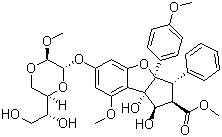 CAS # 697235-38-4, Silvestrol, (-)-Silvestrol, (1R,2R,3S,3aR,8bS)-6-[[(2S,3R,6R)-6-[(1R)-1,2-Dihydroxyethyl]-3-methoxy-1,4-dioxan-2-yl]oxy]-2,3,3a,8b-tetrahydro-1,8b-dihydroxy-8-methoxy-3a-(4-methoxyphenyl)-3-phenyl-1H-cyclopenta[b]benzofuran-2-carboxylic acid methyl ester