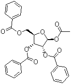 structure of CAS# 6974-32-9, beta-D-Ribofuranose 1-acetate 2,3,5-tribenzoate