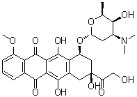 CAS # 70222-95-6 (94730-44-6), N,N-Dimethyldoxorubicin, (8S,10S)-7,8,9,10-Tetrahydro-6,8,11-trihydroxy-8-(2-hydroxyacetyl)-1-methoxy-10-[[2,3,6-trideoxy-3-(dimethylamino)-alpha-L-lyxo-hexopyranosyl]oxy]-5,12-naphthacenedione, AD 280, N,N-Dimethyladriamycin, N,N-Dimethyldoxorubicin, NSC 261045