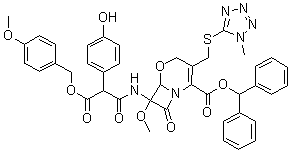 CAS # 70653-54-2, 7-[[2-(4-Hydroxyphenyl)-3-[(4-methoxyphenyl)methoxy]-1,3-dioxopropyl]amino]-7-methoxy-3-[[(1-methyl-1H-tetrazol-5-yl)thio]methyl]-8-oxo-5-oxa-1-azabicyclo[4.2.0]oct-2-ene-2-carboxylic acid diphenylmethyl ester