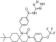 CAS # 706812-04-6, 4-[[9-(1,1-Dimethylethyl)-2-oxo-3-[4-(trifluoromethoxy)phenyl]-1,3-diazaspiro[5.5]undec-1-yl]methyl]-N-2H-tetrazol-5-ylbenzamide