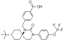 CAS # 706813-28-7, 4-[[trans-9-(1,1-Dimethylethyl)-2-oxo-3-[4-(trifluoromethoxy)phenyl]-1,3-diazaspiro[5.5]undec-1-yl]methyl]benzoic acid