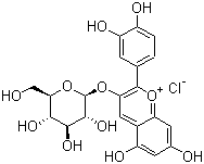 structure of CAS# 7084-24-4, 2-(3,4-Dihydroxyphenyl)-3-(beta-D-glucopyranosyloxy)-5,7-dihydroxy-1-benzopyrylium chloride
