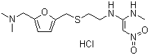 CAS 登录号：71130-06-8, 盐酸雷尼替丁, N'-甲基-N-[2-[[[5-[(二甲氨基)甲基]-2-呋喃基]-甲基]硫代]乙基]-2-硝基-1,1-乙烯二胺盐酸盐