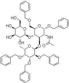CAS 登录号：71208-05-4, 苄基 O-6-脱氧-2,3,4-三-O-(苯基甲基)-alpha-L-吡喃半乳糖基-(1→3)-O-[beta-D-吡喃半乳糖基-(1→4)]-2-(乙酰氨基)-2-脱氧-6-O-(苯基甲基)-alpha-D-吡喃葡萄糖苷