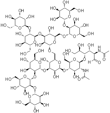 structure of CAS# 71246-55-4, O-alpha-D-甘露糖基-(1→2)-O-alpha-D-甘露糖基-(1→3)-O-[O-alpha-D-甘露糖基-(1→2)-alpha-D-甘露糖基-(1→6)]-O-alpha-D-甘露糖基-(1→6)-O-[O-alpha-D-甘露糖基-(1→2)-O-alpha-D-甘露糖基-(1→2)-alpha-D-甘露糖基-(1→3)]-O-beta-D-甘露糖基-(1→4)-O-2-(乙酰氨基)-2-脱氧-beta-D-吡喃葡萄糖基-(1→4)-2-(乙酰氨基)-2-脱氧-D-葡萄糖