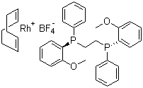 structure of CAS# 71423-54-6, (S,S)-(+)-1,2-双[(邻甲氧苯基)(苯基)膦]乙烷(1,5-环辛二烯)合铑四氟硼酸盐