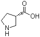 structure of CAS# 72580-53-1, (S)-Pyrrolidine-3-carboxylic acid