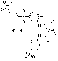 CAS # 72854-39-8, [4-[[2-[[2-Hydroxy-5-[[2-(sulfooxy)ethyl]sulfonyl]phenyl]azo]-1,3-dioxobutyl]amino]benzenesulfonato]cuprate dihydrogen