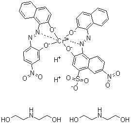 CAS 登录号：72987-11-2, [3-羟基-4-[(2-羟基-1-萘基)偶氮]-7-硝基-1-萘磺酸][1-[(2-羟基-4-硝基苯基)偶氮]-2-萘酚]铬酸双(二乙醇胺)盐