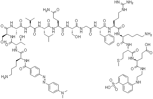 CAS # 730985-86-1, N2-[4-[[4-(Dimethylamino)phenyl]azo]benzoyl]-L-lysyl-L-threonyl-L-seryl-L-alanyl-L-valyl-L-leucyl-L-glutaminyl-L-serylglycyl-L-phenylalanyl-L-arginyl-L-lysyl-L-methionyl-N-[2-[(5-sulfo-1-naphthalenyl)amino]ethyl]-L-alpha-glutamine