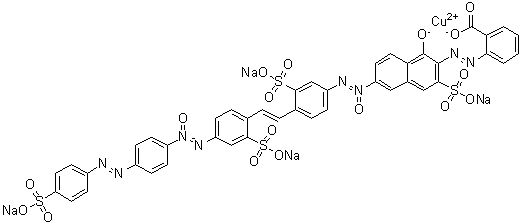CAS 登录号：73507-19-4, [2-[[1-羟基-3-磺基-6-[[3-磺基-4-[2-[2-磺基-4-[[4-[(4-磺基苯基)偶氮]苯基]-ONN-氧偶氮基]苯基]乙烯基]苯基]-NNO-氧偶氮基]-2-萘基]偶氮]苯甲酸]铜酸四钠盐