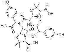 CAS # 73590-06-4, Amoxicillin dimer, (2R)-(2R)-2-(4-hydroxyphenyl)glycyl-(2S)-2-[(2R,4S)-4-Carboxy-5,5-dimethyl-2-thiazolidinyl]glycyl-N-[(2S,5R,6R)-2-carboxy-3,3-dimethyl-7-oxo-4-thia-1-azabicyclo[3.2.0]hept-6-yl]-2-(4-hydroxyphenyl)glycinamide