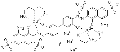 CAS 登录号：74592-99-7, [mu-[[3,3'-[(3,3'-二羟基[1,1'-联苯]-4,4'-二基)二(偶氮)]二[5-氨基-4-羟基-2,7-萘二磺酸基]]]]二[2,2'-亚氨基二[乙醇]-N,O,O']二铜酸锂三钠盐