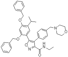 structure of CAS# 747414-24-0, N-乙基-5-[5-异丙基-2,4-二(苄氧基)苯基]-4-[4-(4-吗啉基甲基)苯基]-3-异恶唑甲酰胺