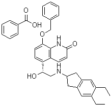 CAS # 753498-24-7, 5-[(1R)-2-[(5,6-Diethyl-2,3-dihydro-1H-inden-2-yl)amino]-1-hydroxyethyl]-8-(phenylmethoxy)-2(1H)-quinolinone monobenzoate (salt), [(1R)-2-[(5,6-diethyl-2,3-dihydro-1H-inden-2-yl)amino]-1-(2-oxo-8-phenylmethoxy-1H-quinolin-5-yl)ethyl] benzoate