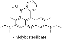 CAS # 75627-12-2, Pigment Red 81:2, C.I. 45161:1, 3,6-Bis(ethylamino)-9-(2-(methoxycarbonyl)phenyl)-2,7-dimethylxanthylium molybdatesilicate